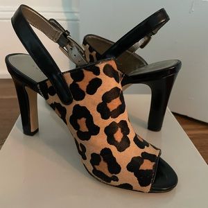 Leopard print open toe heels